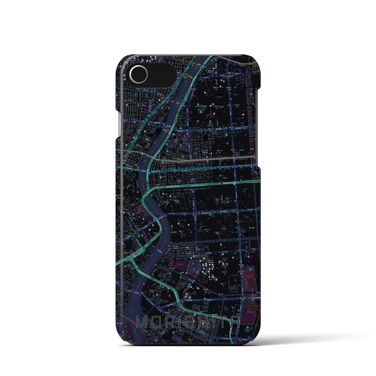 【森下】地図柄iPhoneケース（バックカバータイプ・ブラック）iPhone SE（第3 / 第2世代） / 8 / 7 / 6s / 6 用
