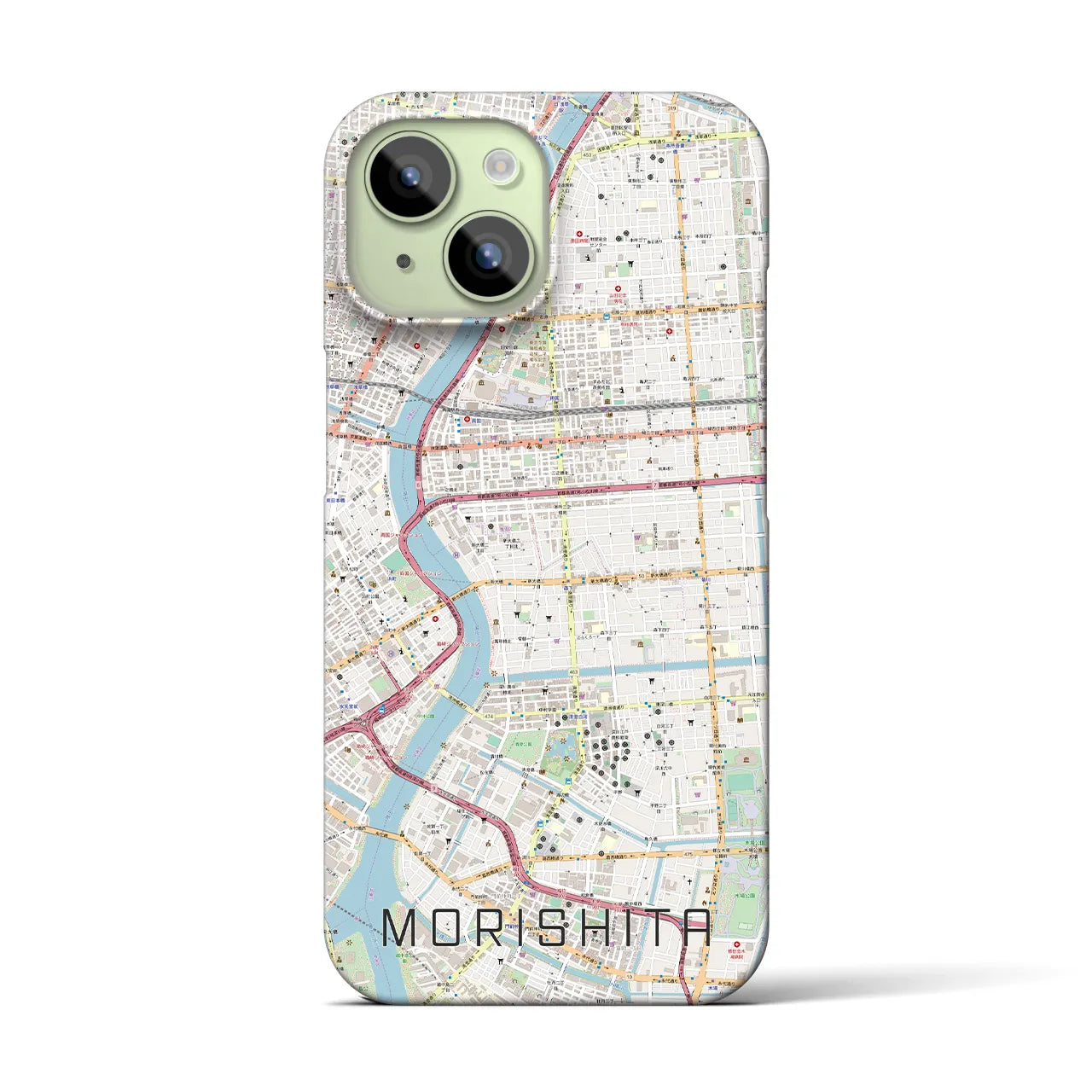 【森下】地図柄iPhoneケース（バックカバータイプ・ナチュラル）iPhone 15 用
