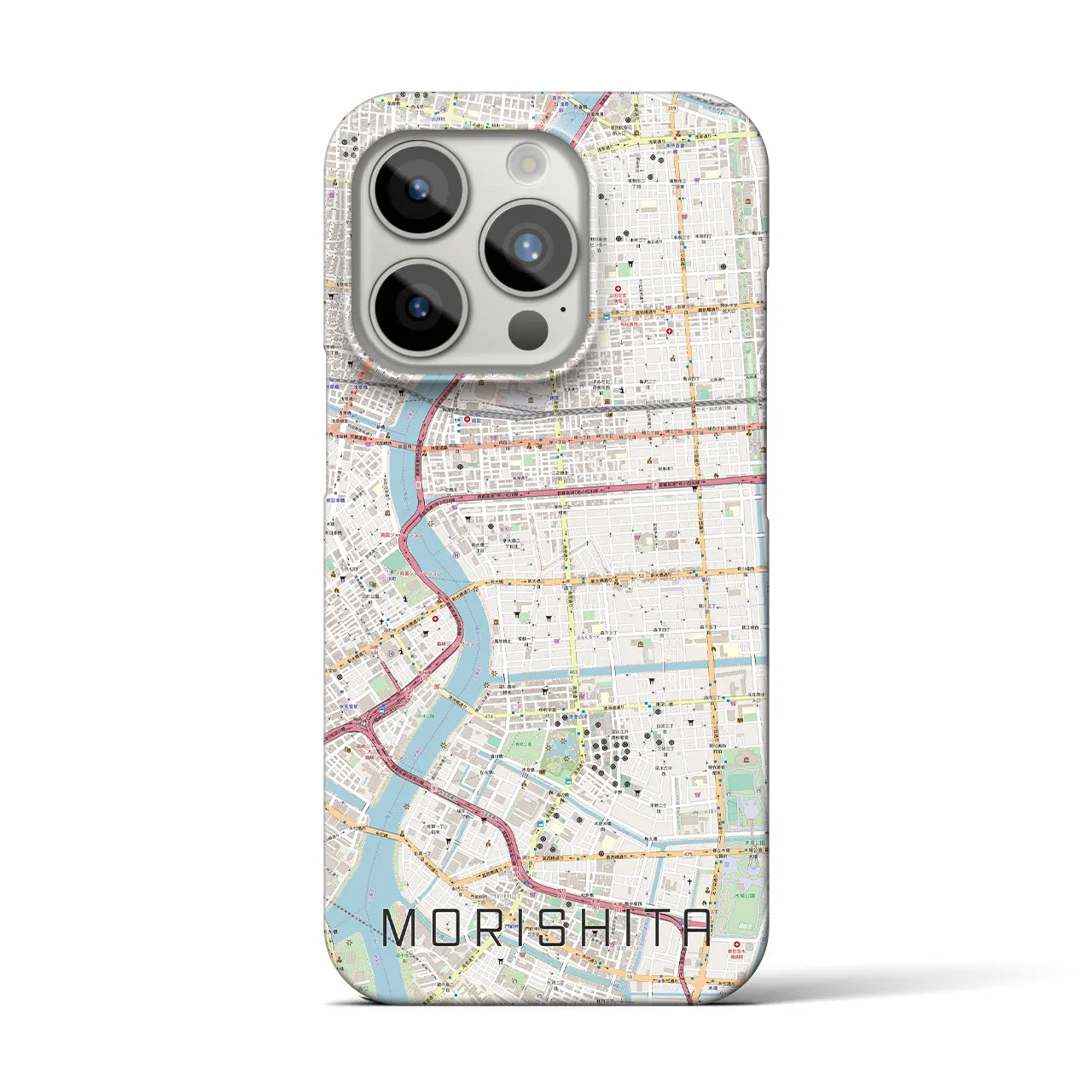 【森下】地図柄iPhoneケース（バックカバータイプ・ナチュラル）iPhone 15 Pro 用