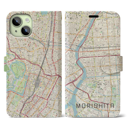 【森下（東京都）】地図柄iPhoneケース（手帳タイプ）ナチュラル・iPhone 15 用