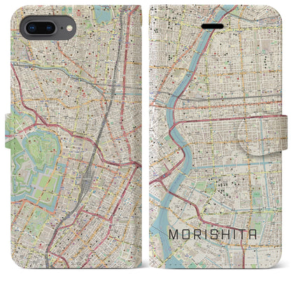 【森下（東京都）】地図柄iPhoneケース（手帳タイプ）ナチュラル・iPhone 8Plus /7Plus / 6sPlus / 6Plus 用