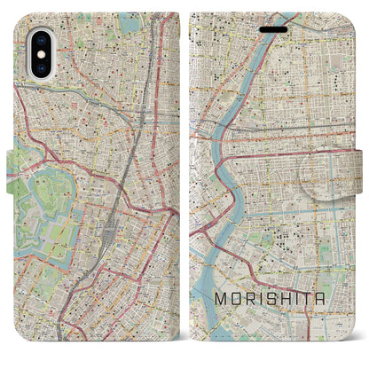 【森下（東京都）】地図柄iPhoneケース（手帳タイプ）ナチュラル・iPhone XS Max 用