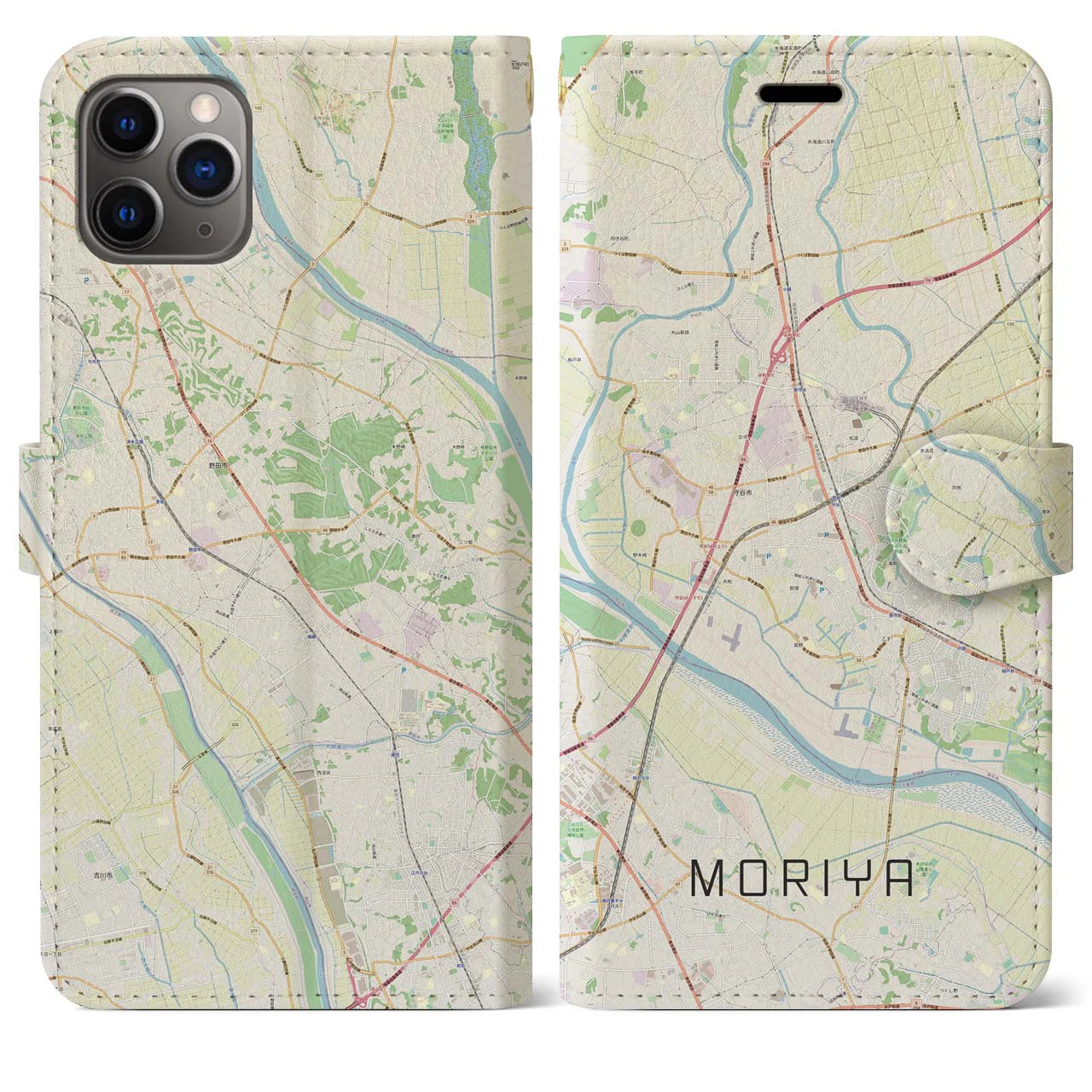 【守谷】地図柄iPhoneケース（手帳両面タイプ・ナチュラル）iPhone 11 Pro Max 用