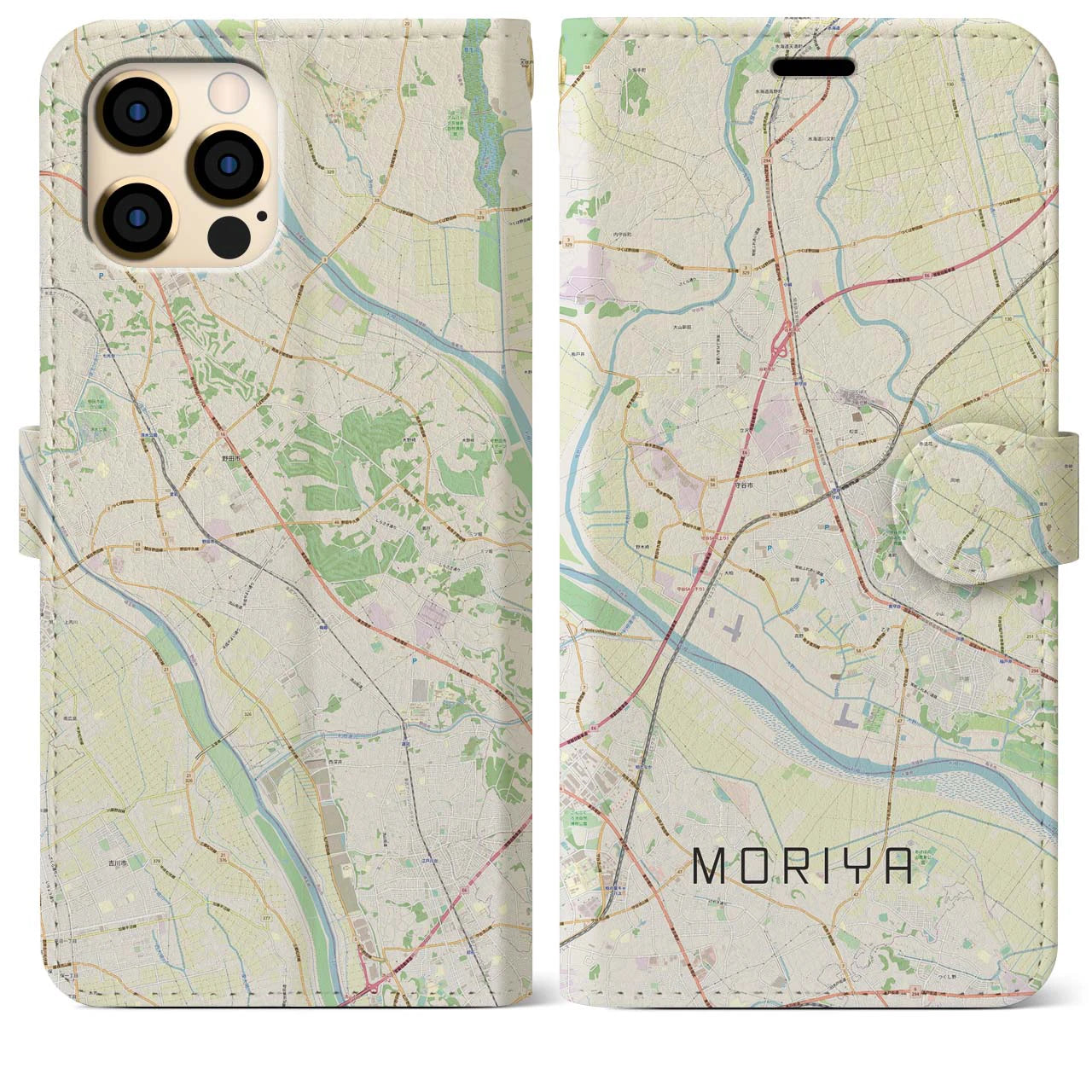 【守谷】地図柄iPhoneケース（手帳両面タイプ・ナチュラル）iPhone 12 Pro Max 用