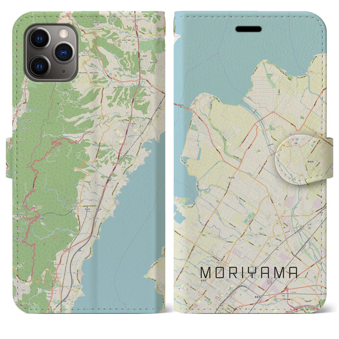 【守山】地図柄iPhoneケース（手帳両面タイプ・ナチュラル）iPhone 11 Pro Max 用