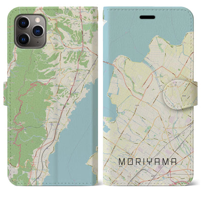 【守山（滋賀県）】地図柄iPhoneケース（手帳タイプ）ナチュラル・iPhone 11 Pro Max 用