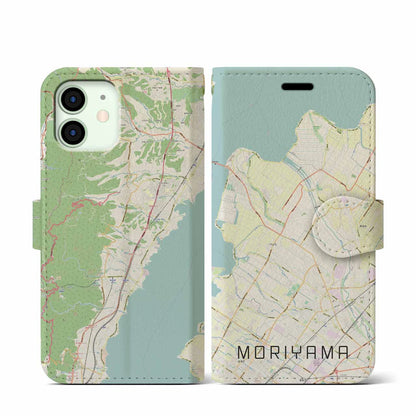 【守山（滋賀県）】地図柄iPhoneケース（手帳タイプ）ナチュラル・iPhone 12 mini 用