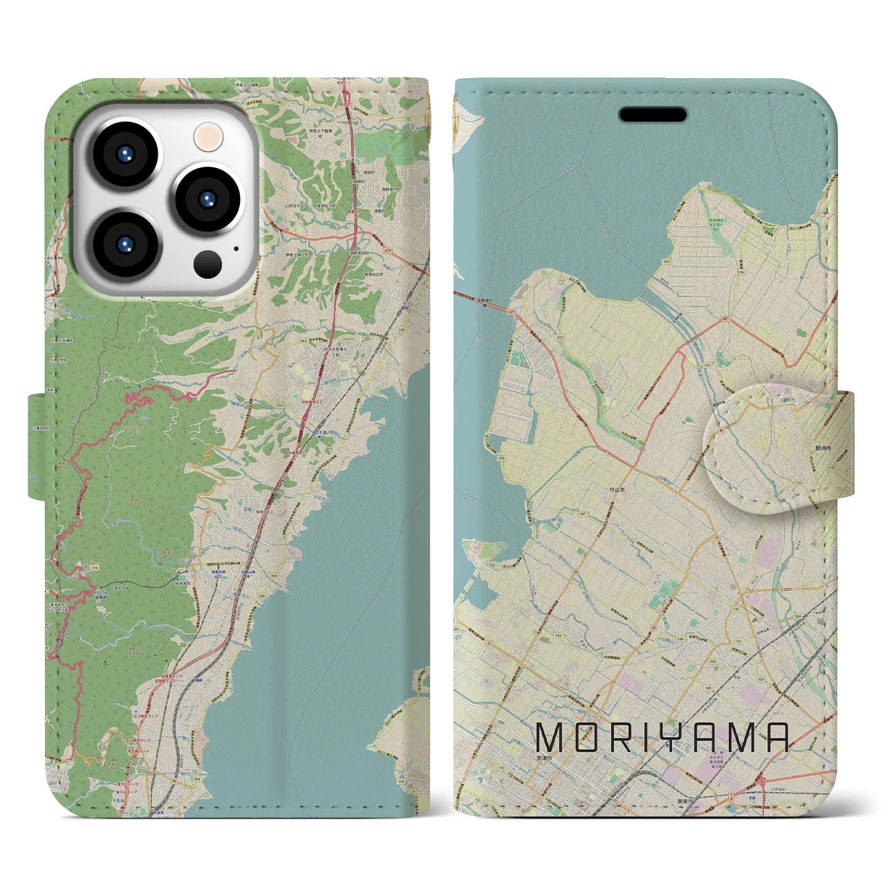 【守山】地図柄iPhoneケース（手帳両面タイプ・ナチュラル）iPhone 13 Pro 用