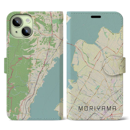 【守山（滋賀県）】地図柄iPhoneケース（手帳タイプ）ナチュラル・iPhone 15 用