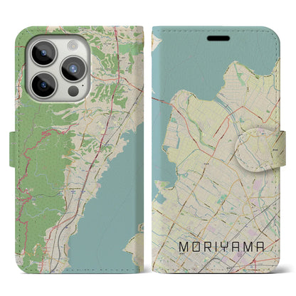 【守山（滋賀県）】地図柄iPhoneケース（手帳タイプ）ナチュラル・iPhone 15 Pro 用