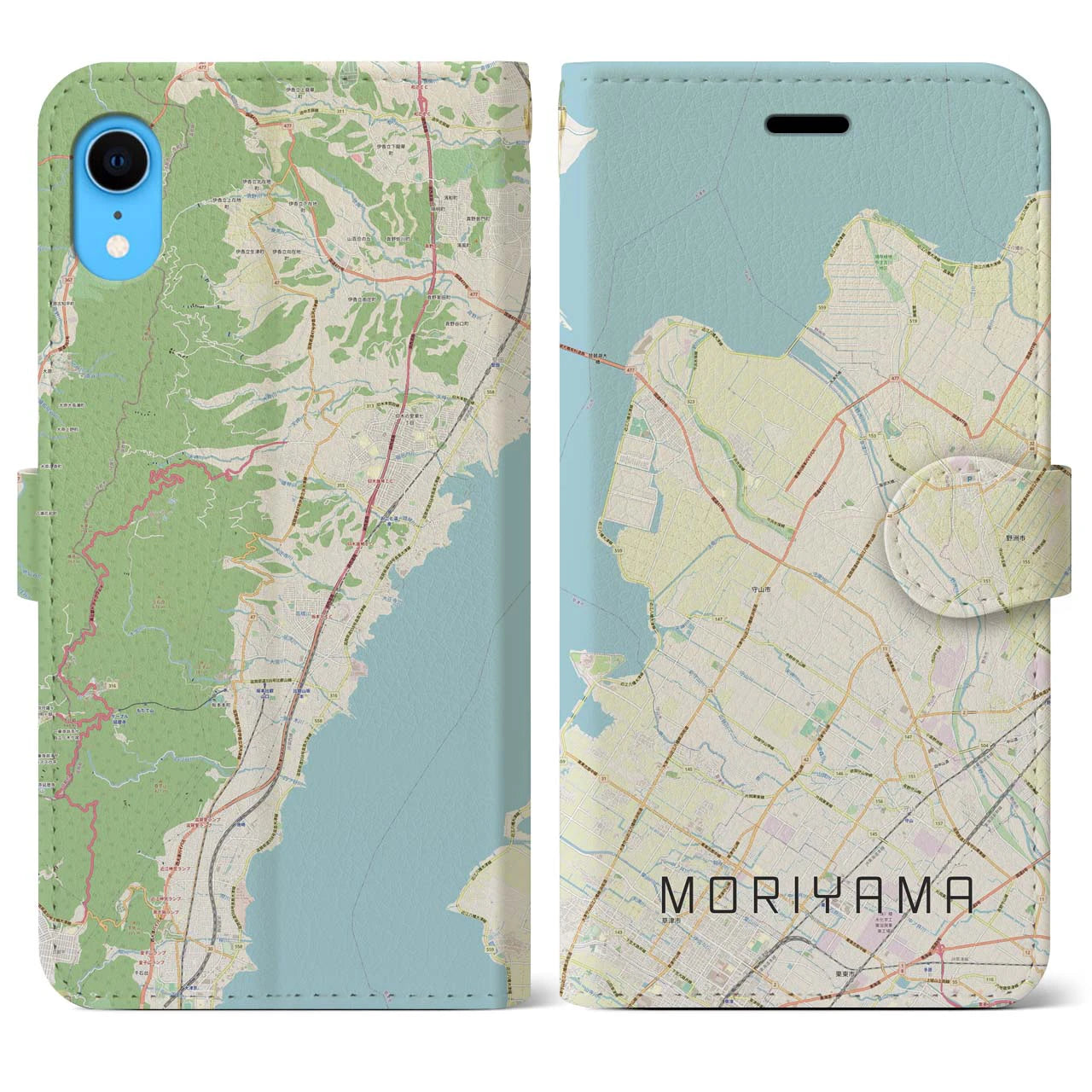 【守山】地図柄iPhoneケース（手帳両面タイプ・ナチュラル）iPhone XR 用