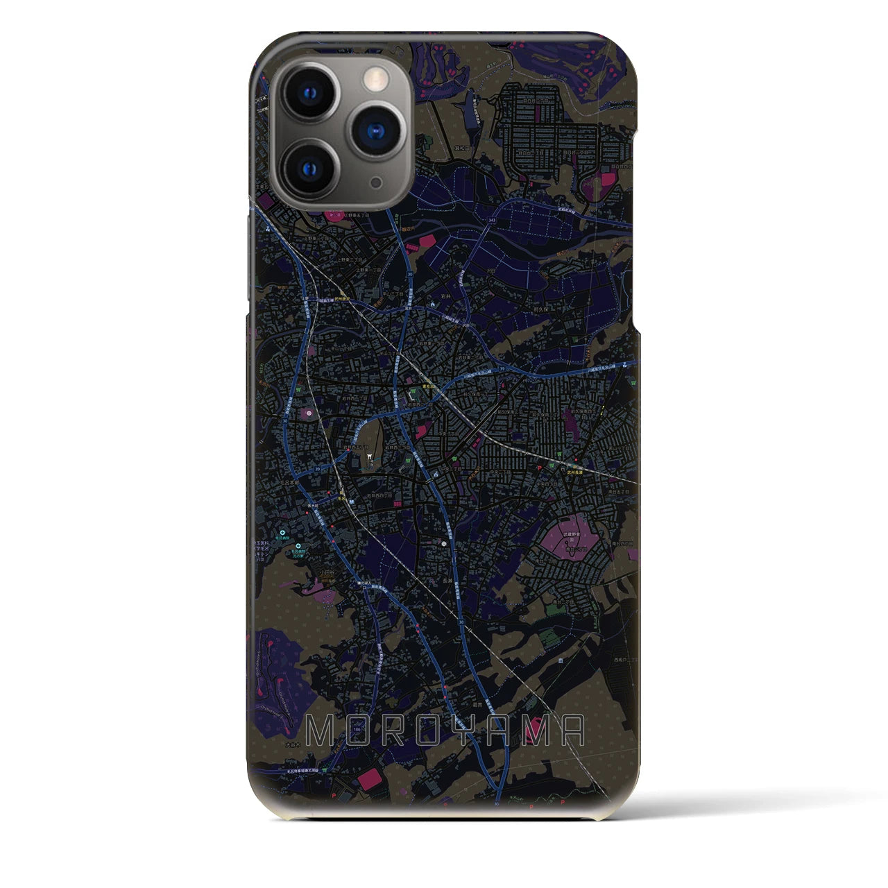 【毛呂山】地図柄iPhoneケース（バックカバータイプ・ブラック）iPhone 11 Pro Max 用