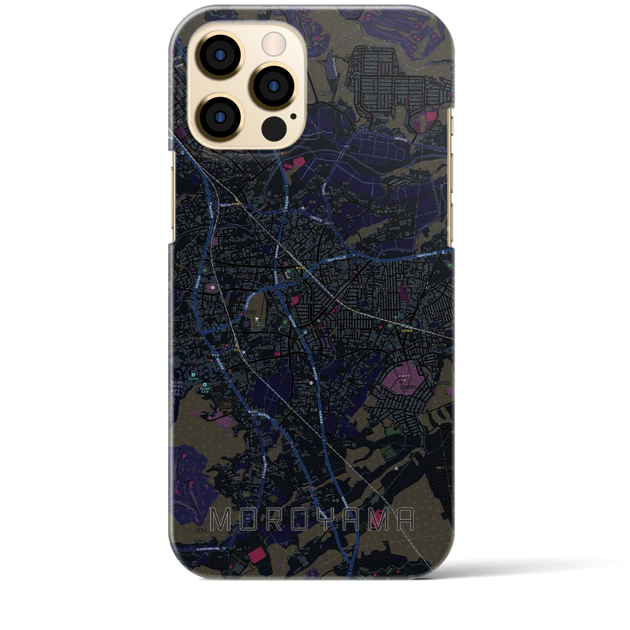 【毛呂山】地図柄iPhoneケース（バックカバータイプ・ブラック）iPhone 12 Pro Max 用