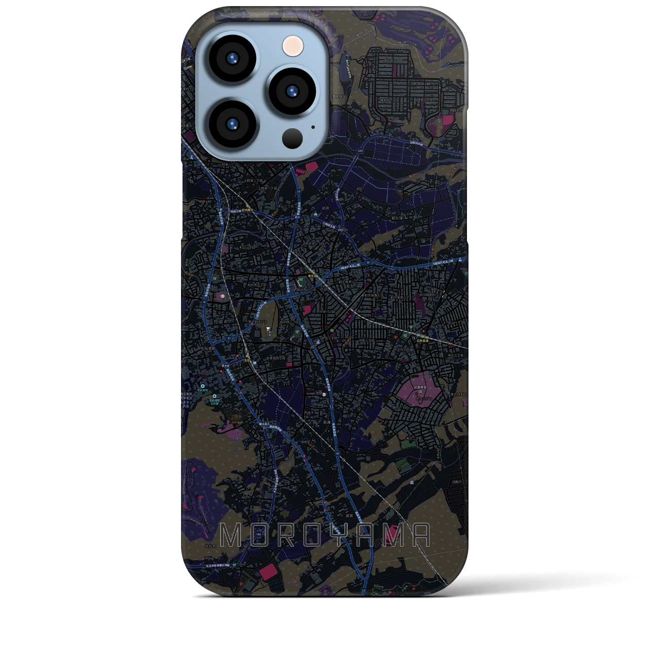 【毛呂山】地図柄iPhoneケース（バックカバータイプ・ブラック）iPhone 13 Pro Max 用