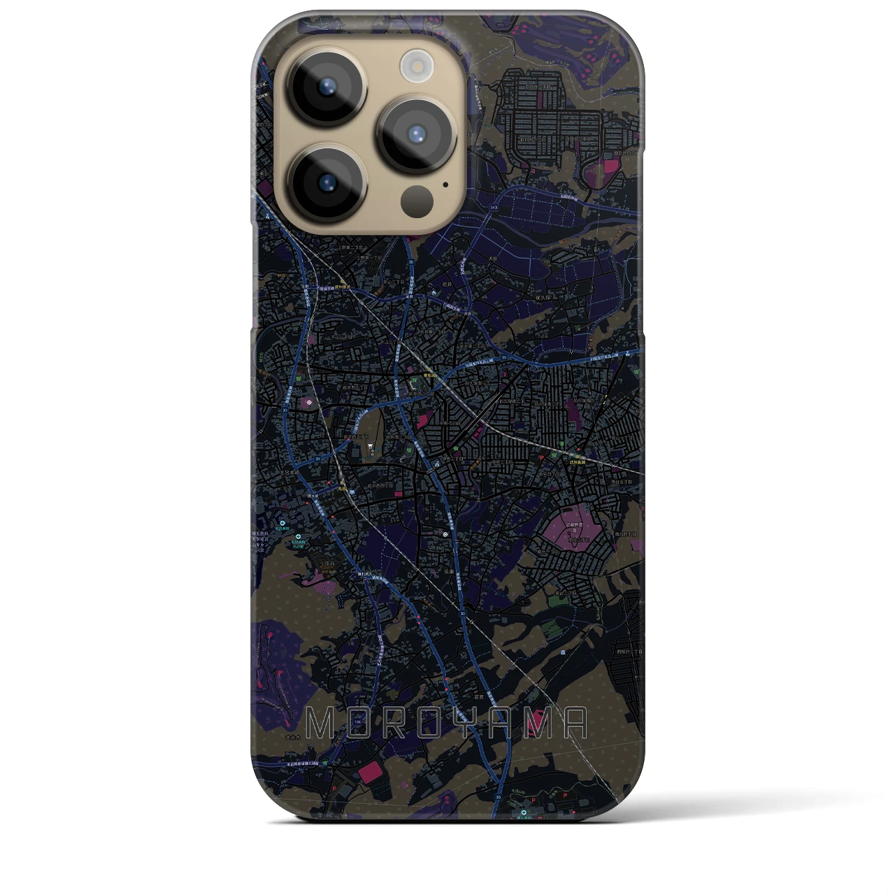 【毛呂山】地図柄iPhoneケース（バックカバータイプ・ブラック）iPhone 14 Pro Max 用