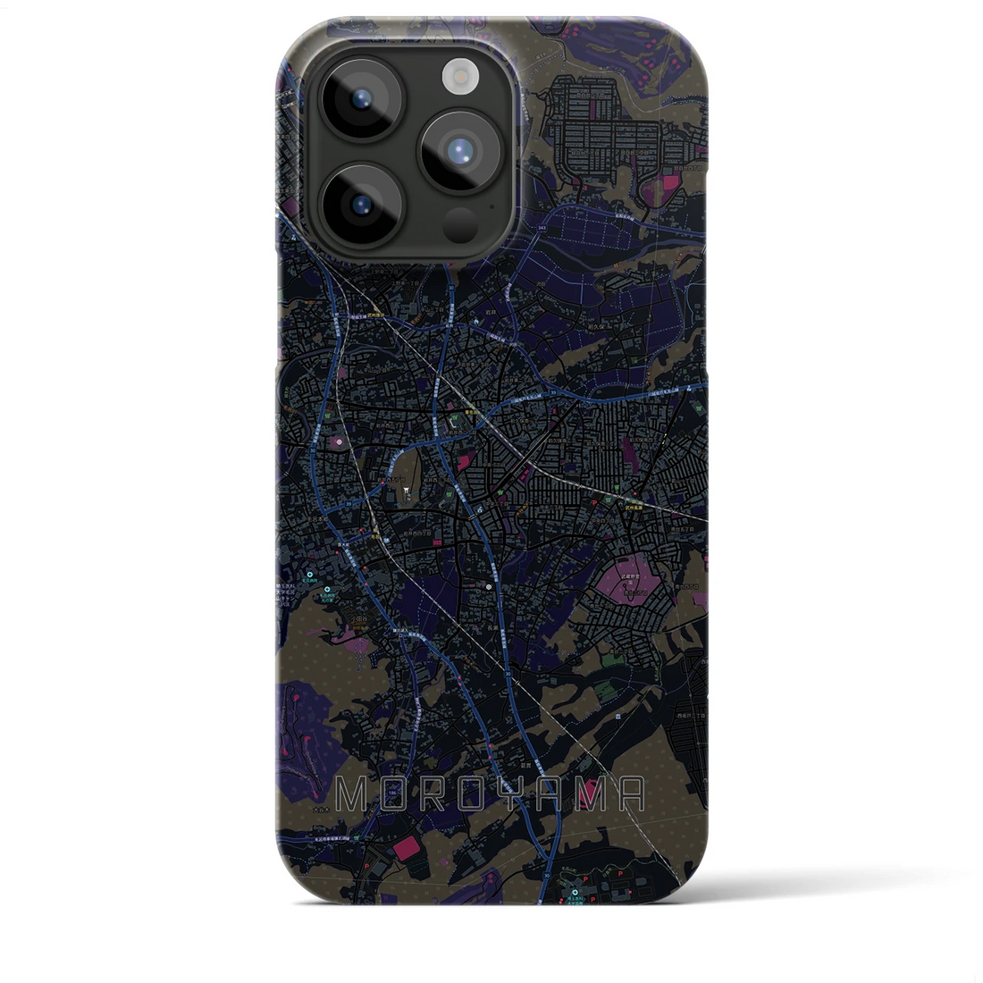 【毛呂山】地図柄iPhoneケース（バックカバータイプ・ブラック）iPhone 15 Pro Max 用