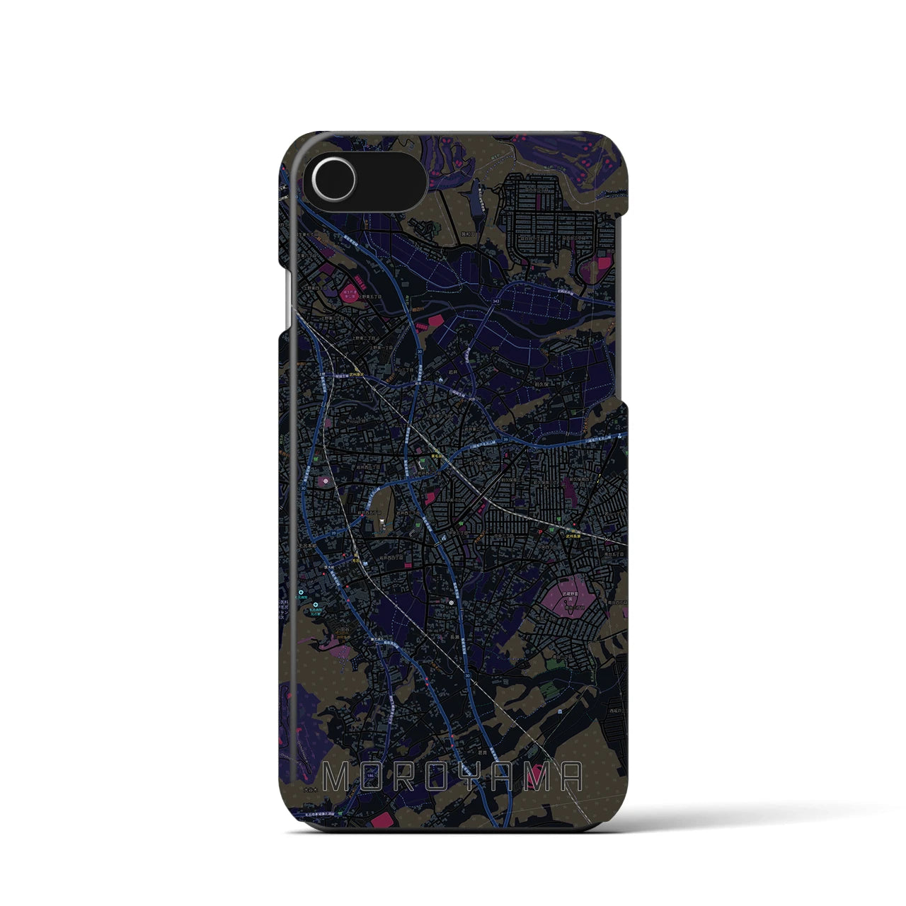 【毛呂山】地図柄iPhoneケース（バックカバータイプ・ブラック）iPhone SE（第3 / 第2世代） / 8 / 7 / 6s / 6 用