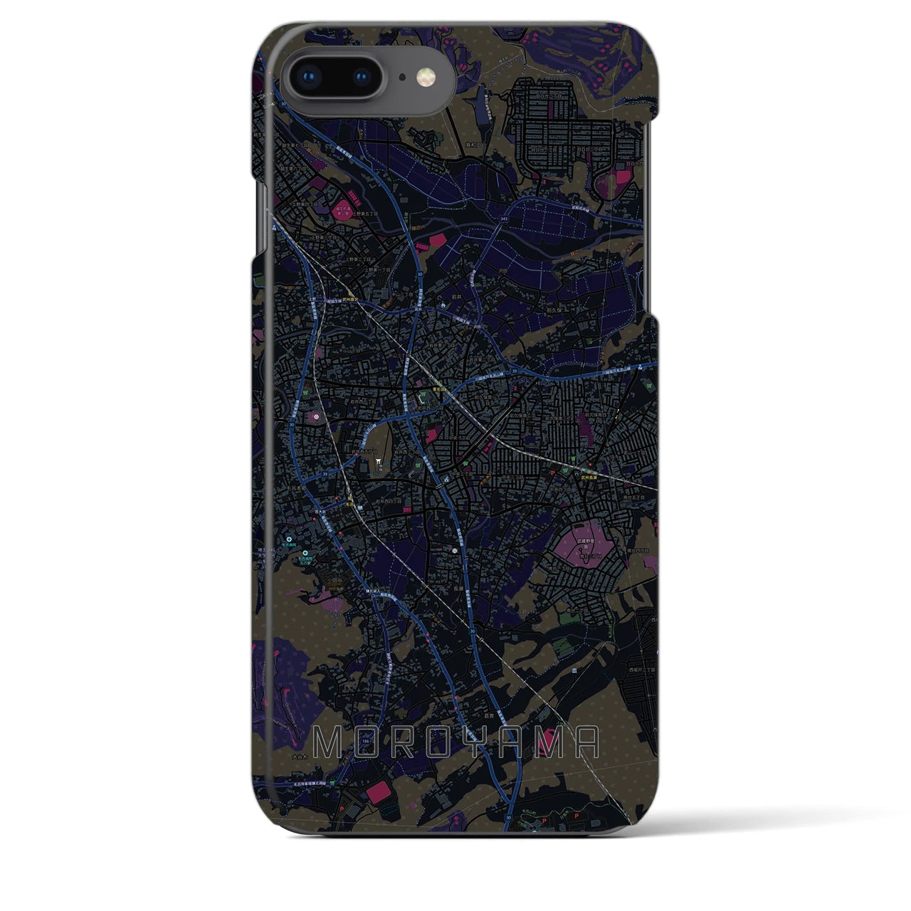 【毛呂山】地図柄iPhoneケース（バックカバータイプ・ブラック）iPhone 8Plus /7Plus / 6sPlus / 6Plus 用