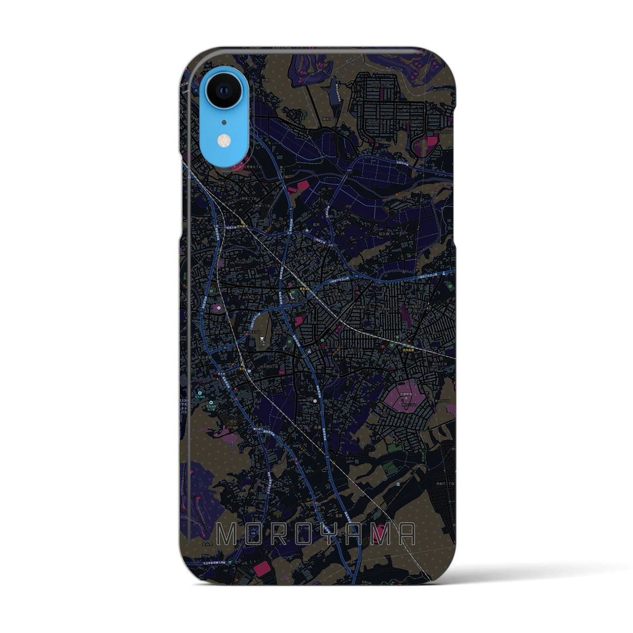 【毛呂山】地図柄iPhoneケース（バックカバータイプ・ブラック）iPhone XR 用