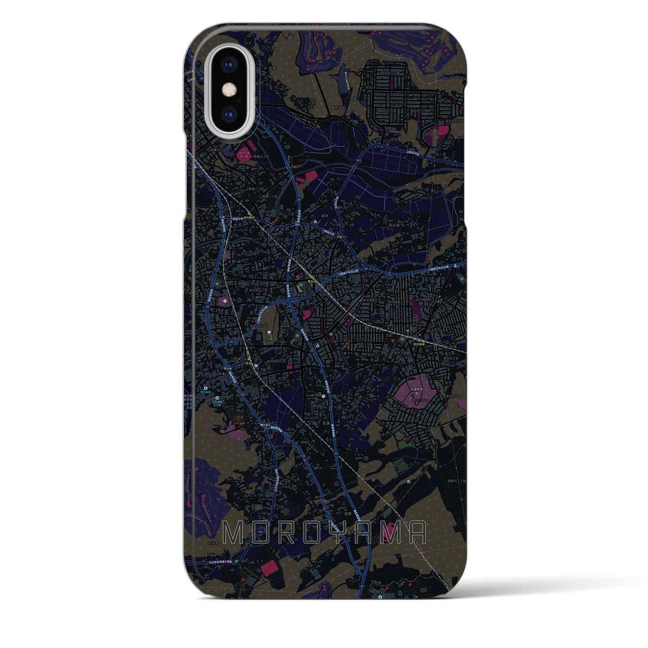 【毛呂山】地図柄iPhoneケース（バックカバータイプ・ブラック）iPhone XS Max 用