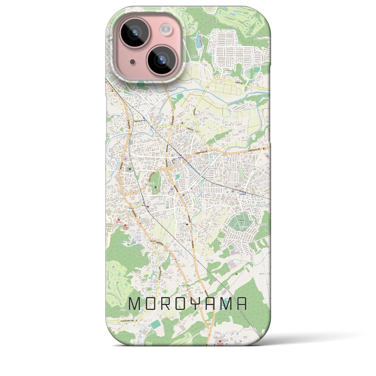 【毛呂山】地図柄iPhoneケース（バックカバータイプ・ナチュラル）iPhone 15 Plus 用