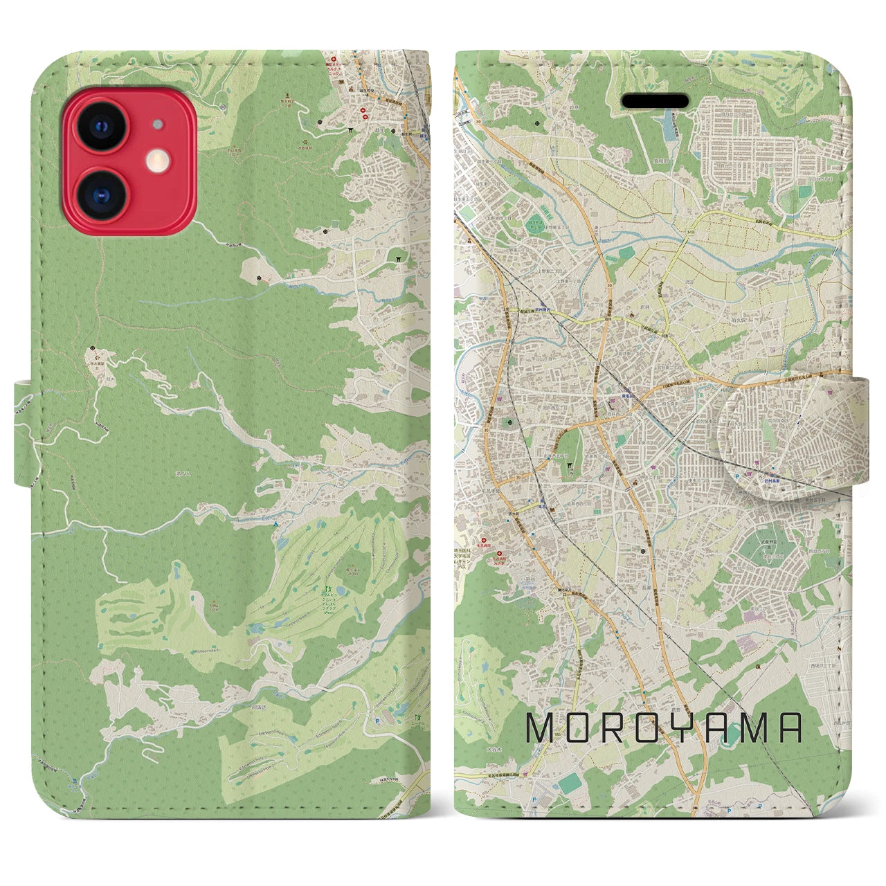 【毛呂山】地図柄iPhoneケース（手帳両面タイプ・ナチュラル）iPhone 11 用