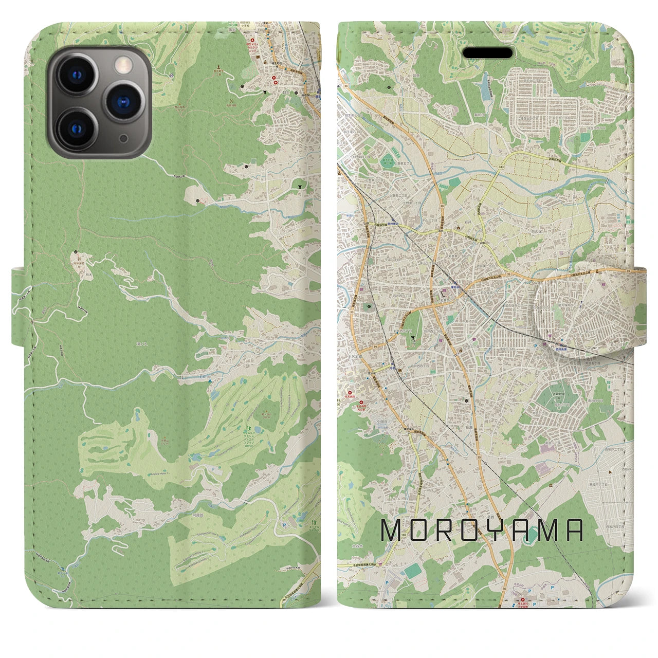 【毛呂山】地図柄iPhoneケース（手帳両面タイプ・ナチュラル）iPhone 11 Pro Max 用