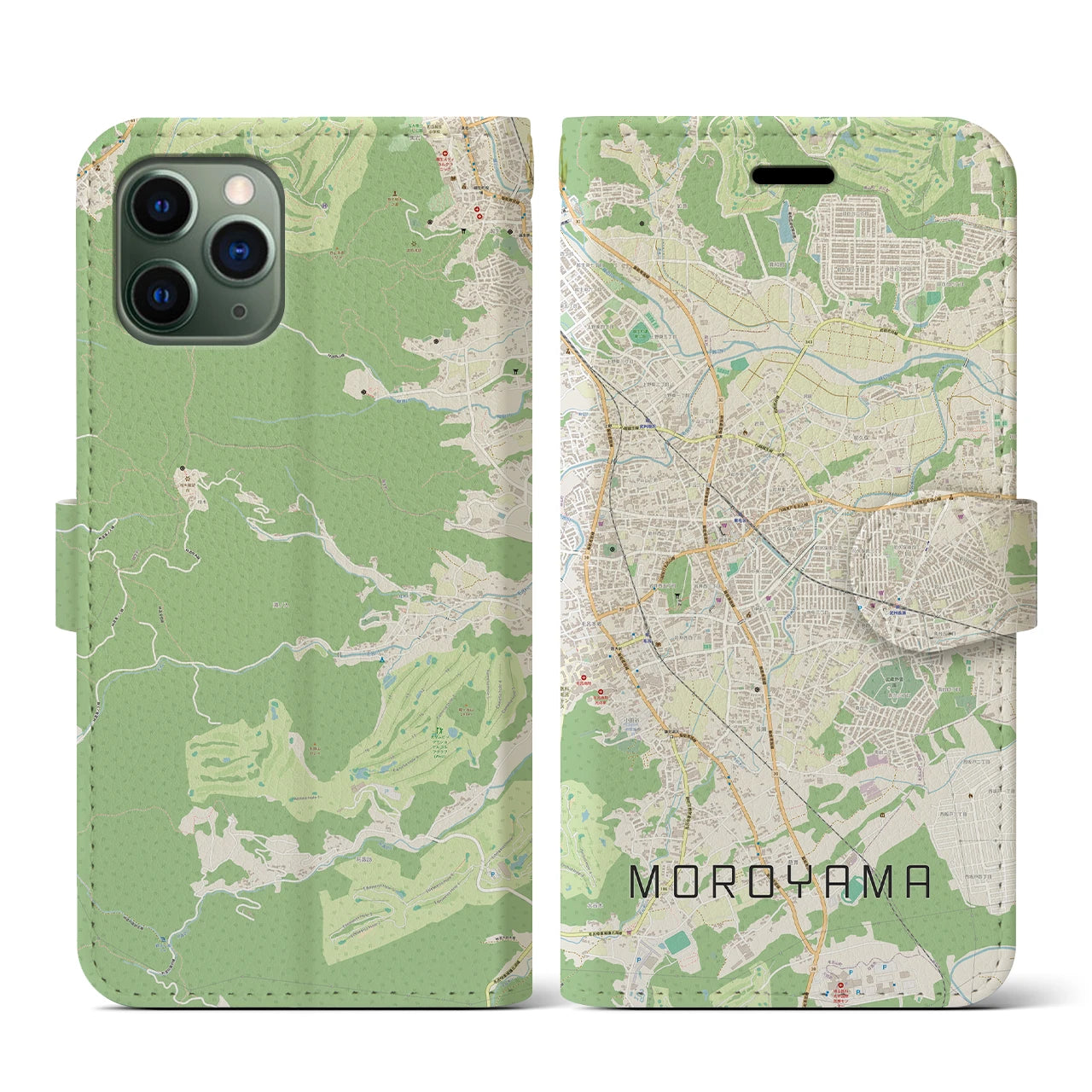 【毛呂山】地図柄iPhoneケース（手帳両面タイプ・ナチュラル）iPhone 11 Pro 用