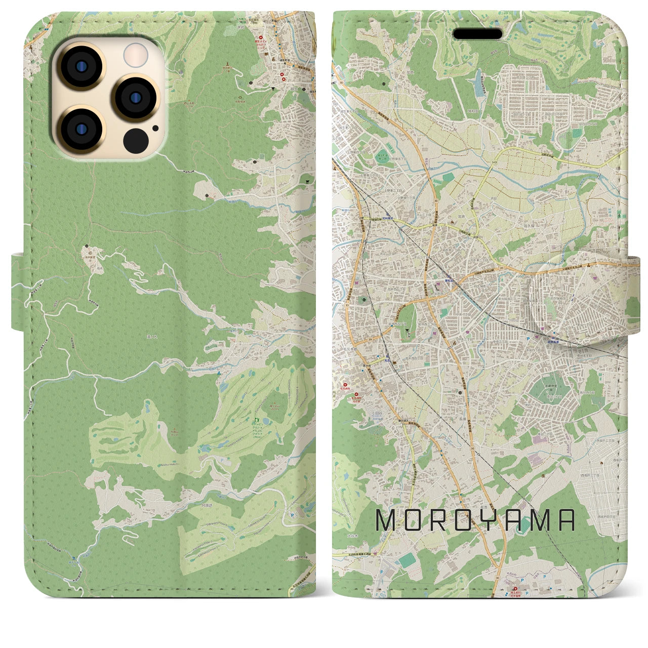 【毛呂山】地図柄iPhoneケース（手帳両面タイプ・ナチュラル）iPhone 12 Pro Max 用