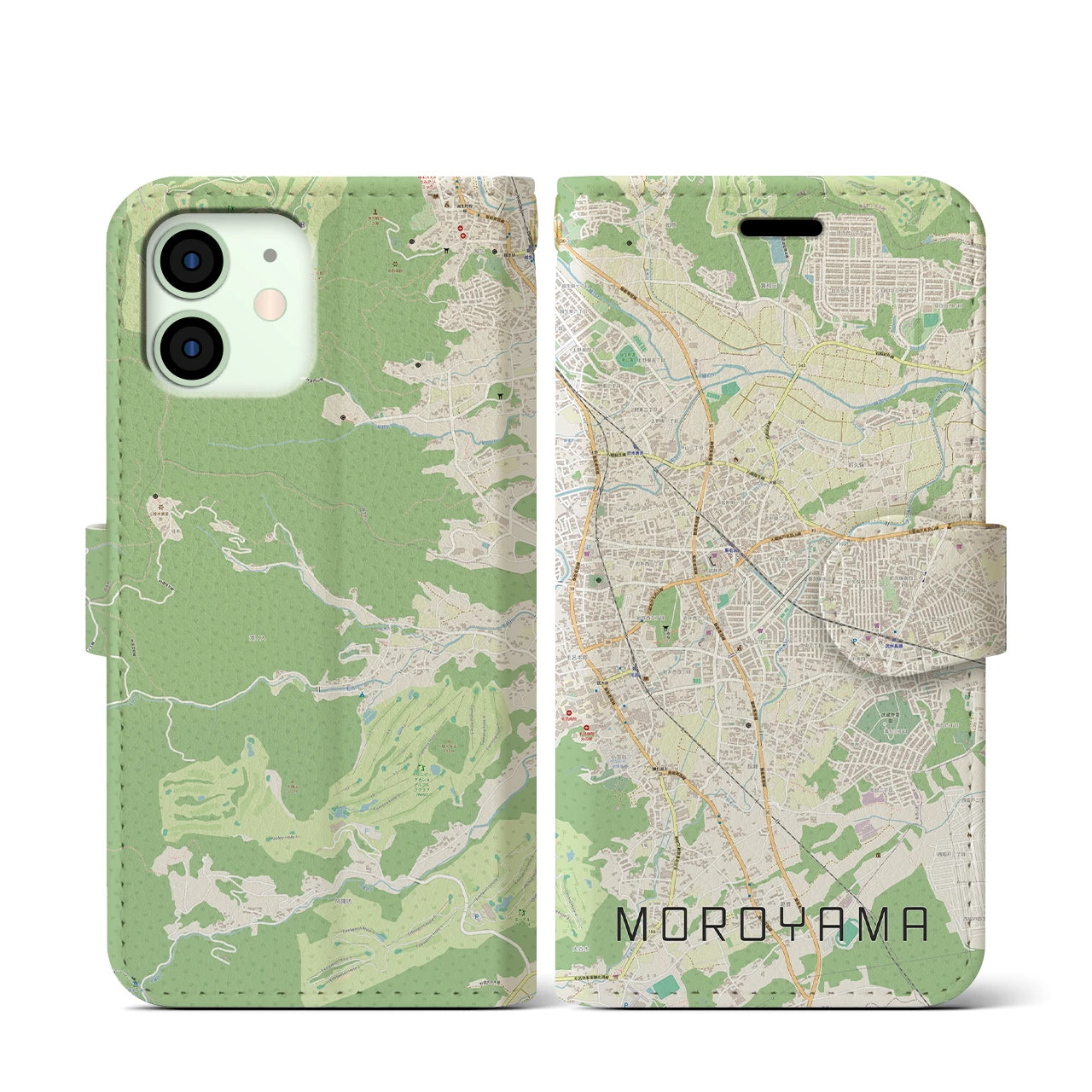 【毛呂山】地図柄iPhoneケース（手帳両面タイプ・ナチュラル）iPhone 12 mini 用
