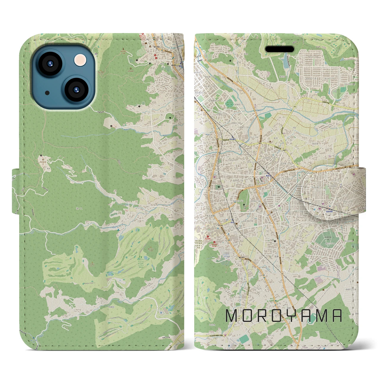 【毛呂山】地図柄iPhoneケース（手帳両面タイプ・ナチュラル）iPhone 13 用