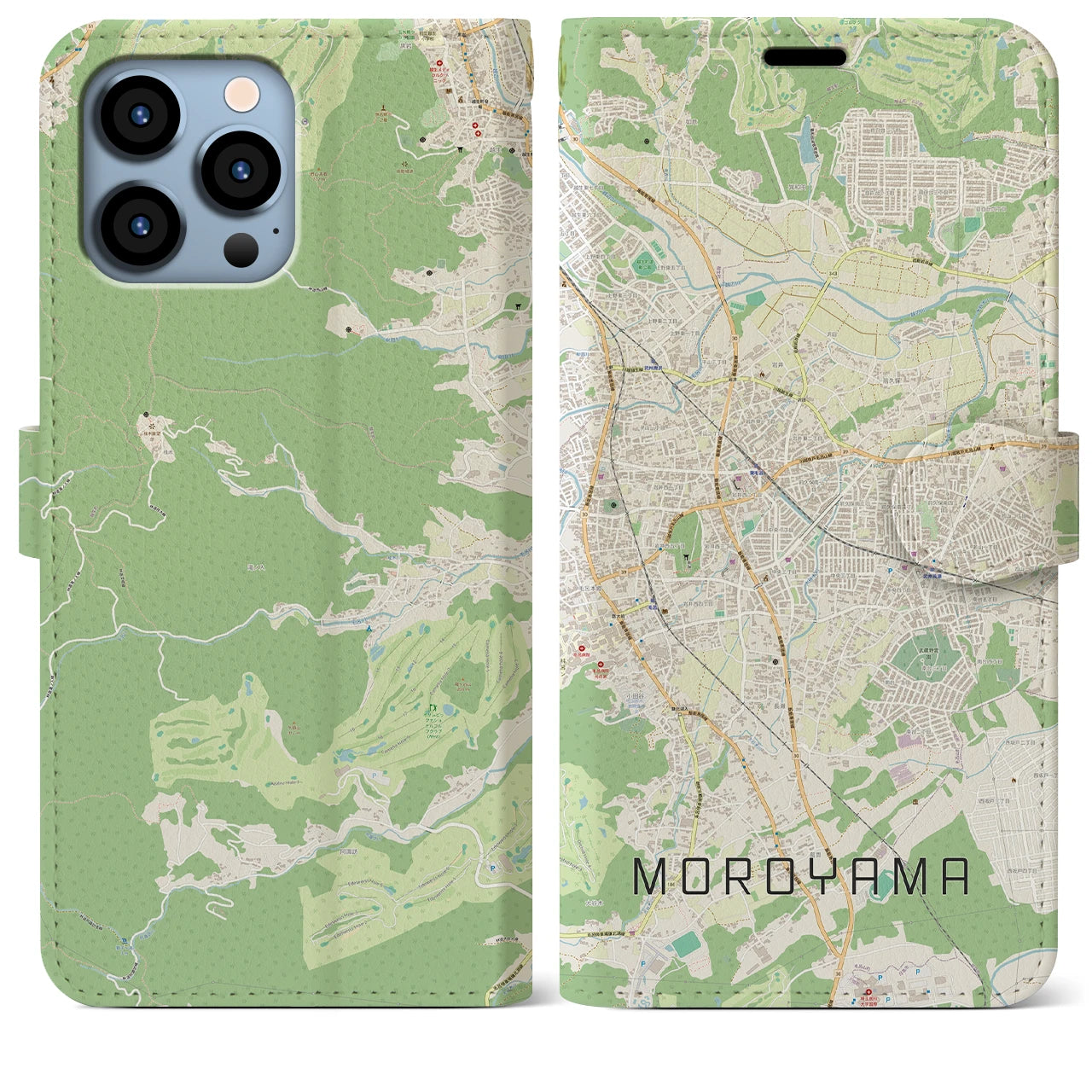 【毛呂山】地図柄iPhoneケース（手帳両面タイプ・ナチュラル）iPhone 13 Pro Max 用
