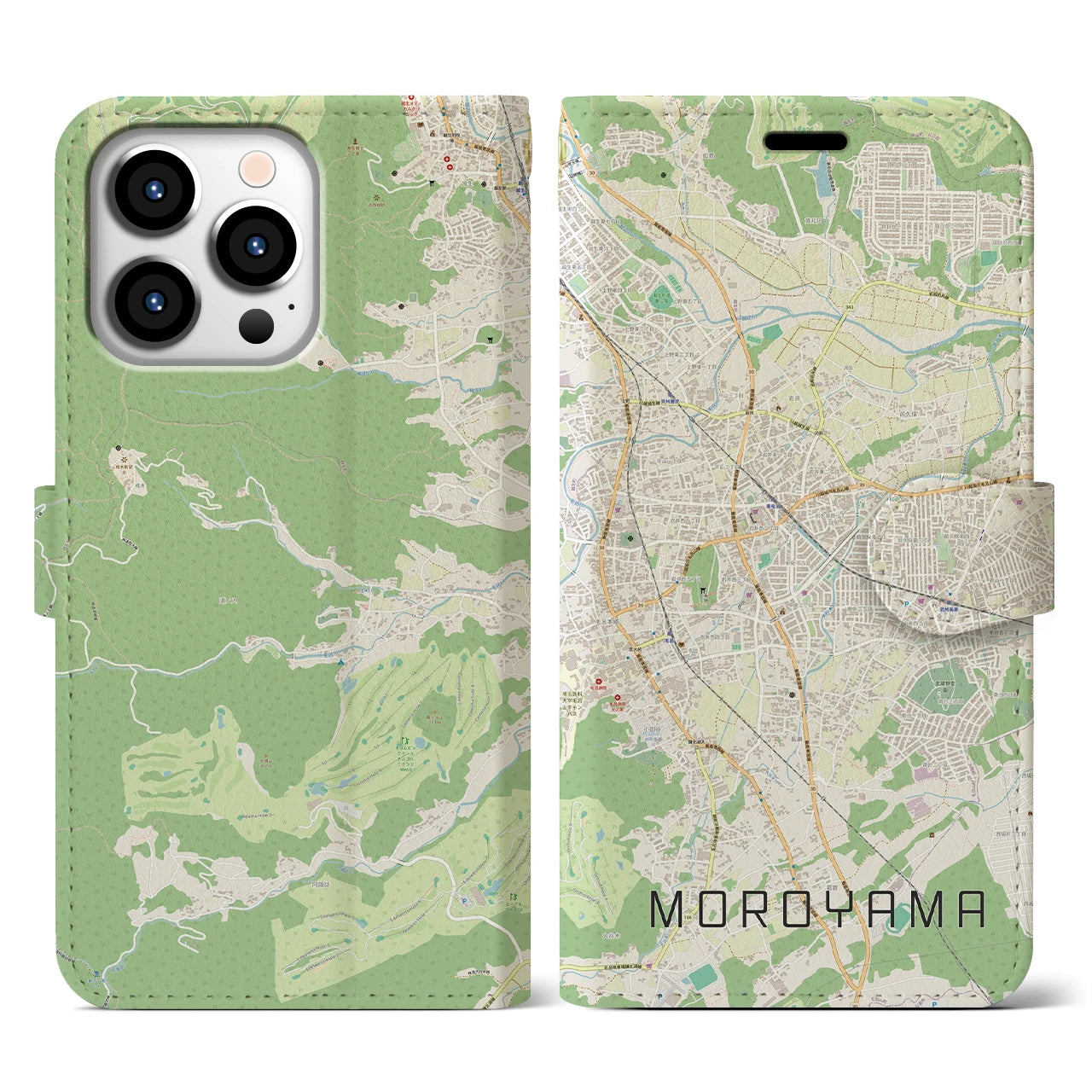 【毛呂山】地図柄iPhoneケース（手帳両面タイプ・ナチュラル）iPhone 13 Pro 用