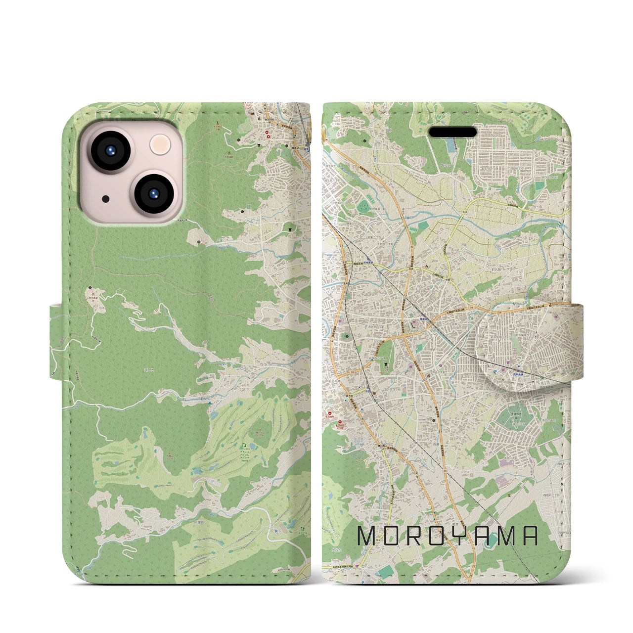 【毛呂山】地図柄iPhoneケース（手帳両面タイプ・ナチュラル）iPhone 13 mini 用