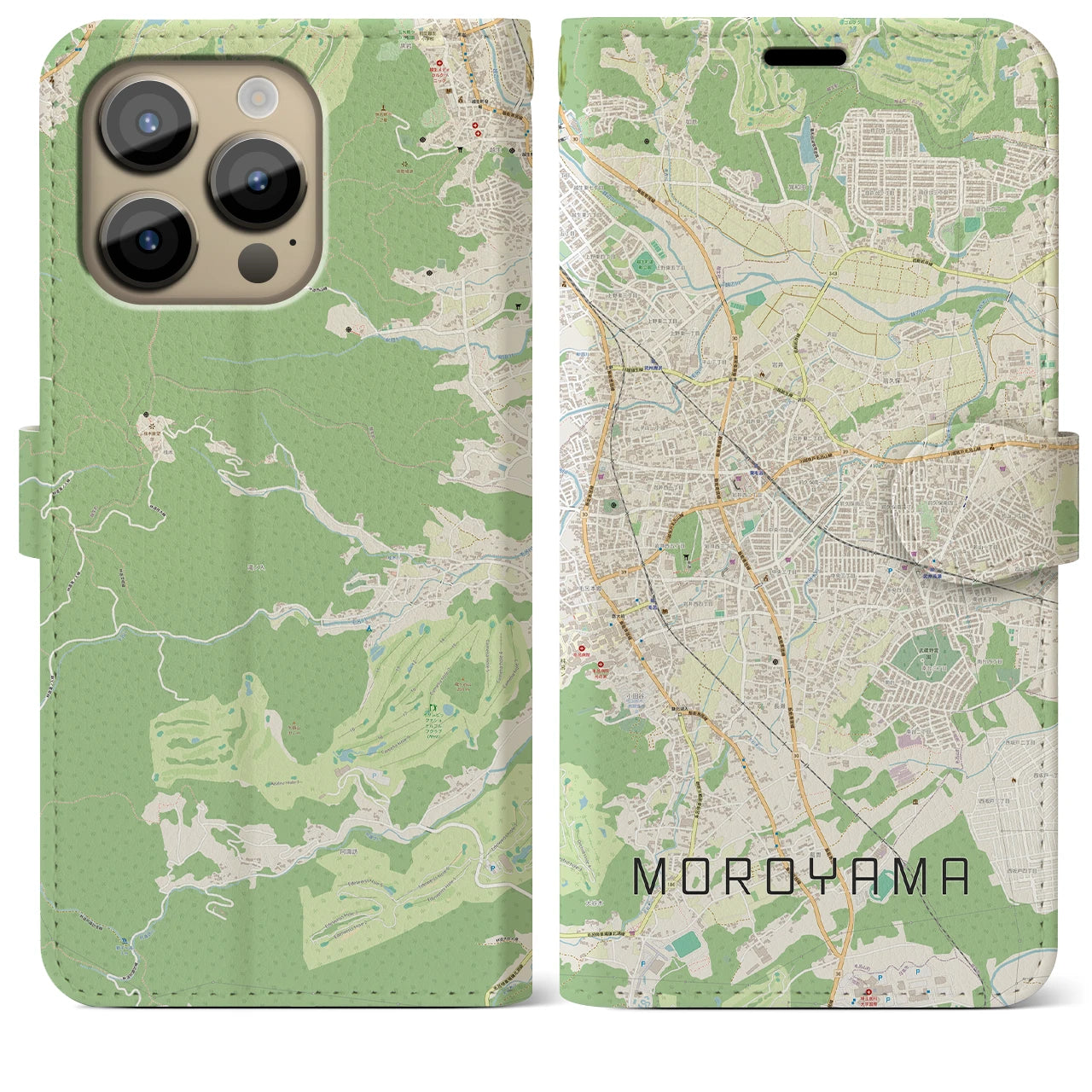【毛呂山】地図柄iPhoneケース（手帳両面タイプ・ナチュラル）iPhone 14 Pro Max 用