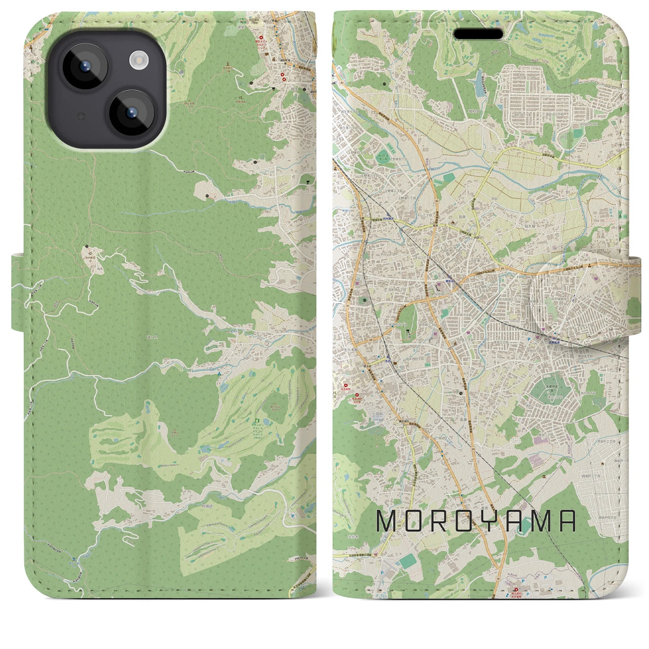 【毛呂山】地図柄iPhoneケース（手帳両面タイプ・ナチュラル）iPhone 14 Plus 用