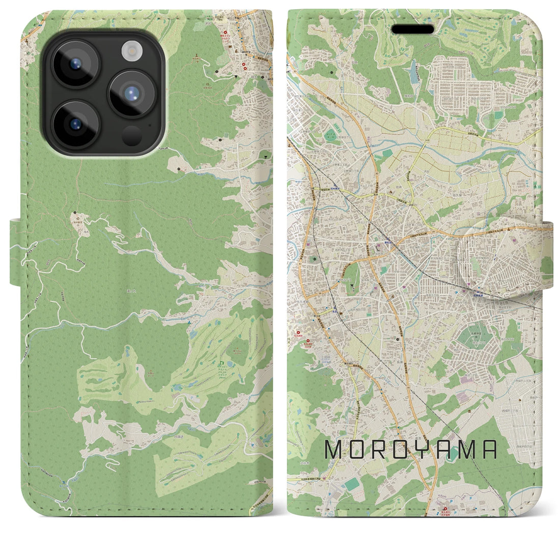 【毛呂山】地図柄iPhoneケース（手帳両面タイプ・ナチュラル）iPhone 15 Pro Max 用
