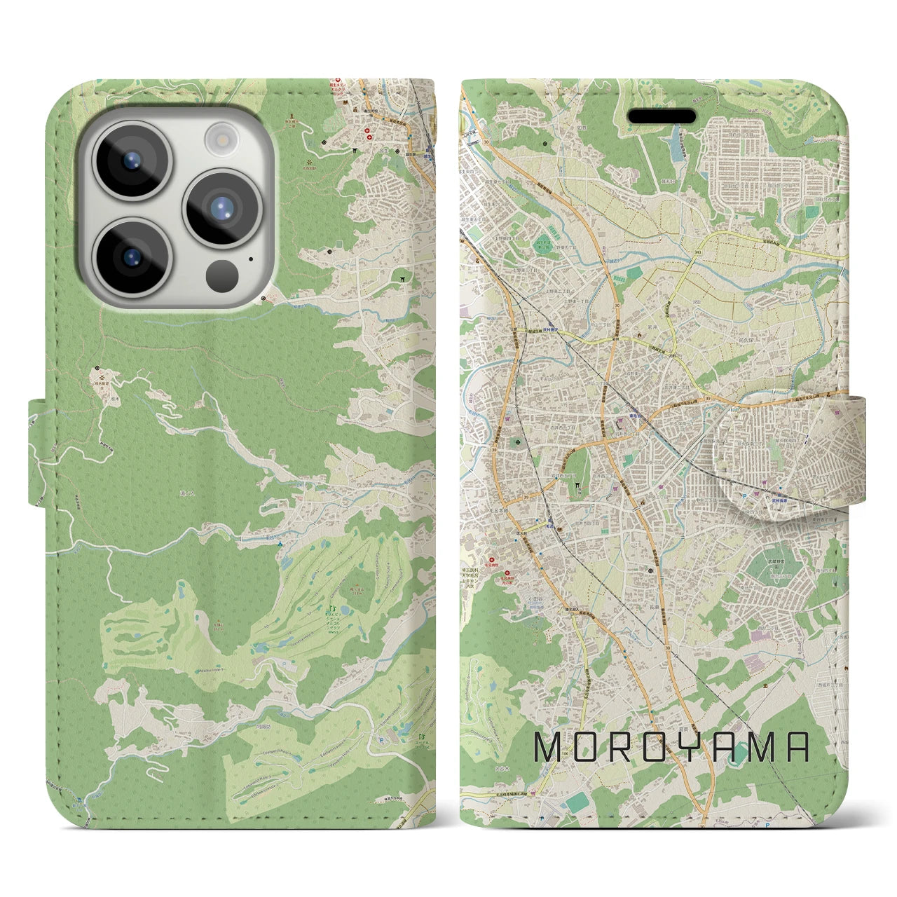 【毛呂山】地図柄iPhoneケース（手帳両面タイプ・ナチュラル）iPhone 15 Pro 用
