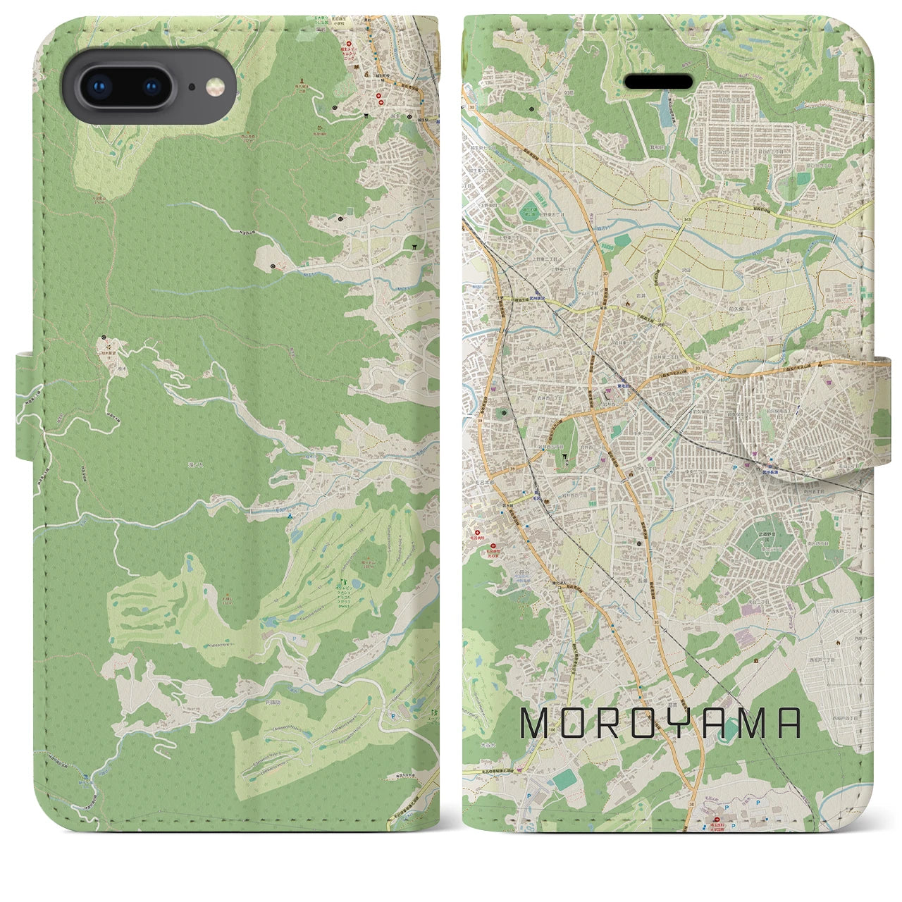 【毛呂山】地図柄iPhoneケース（手帳両面タイプ・ナチュラル）iPhone 8Plus /7Plus / 6sPlus / 6Plus 用