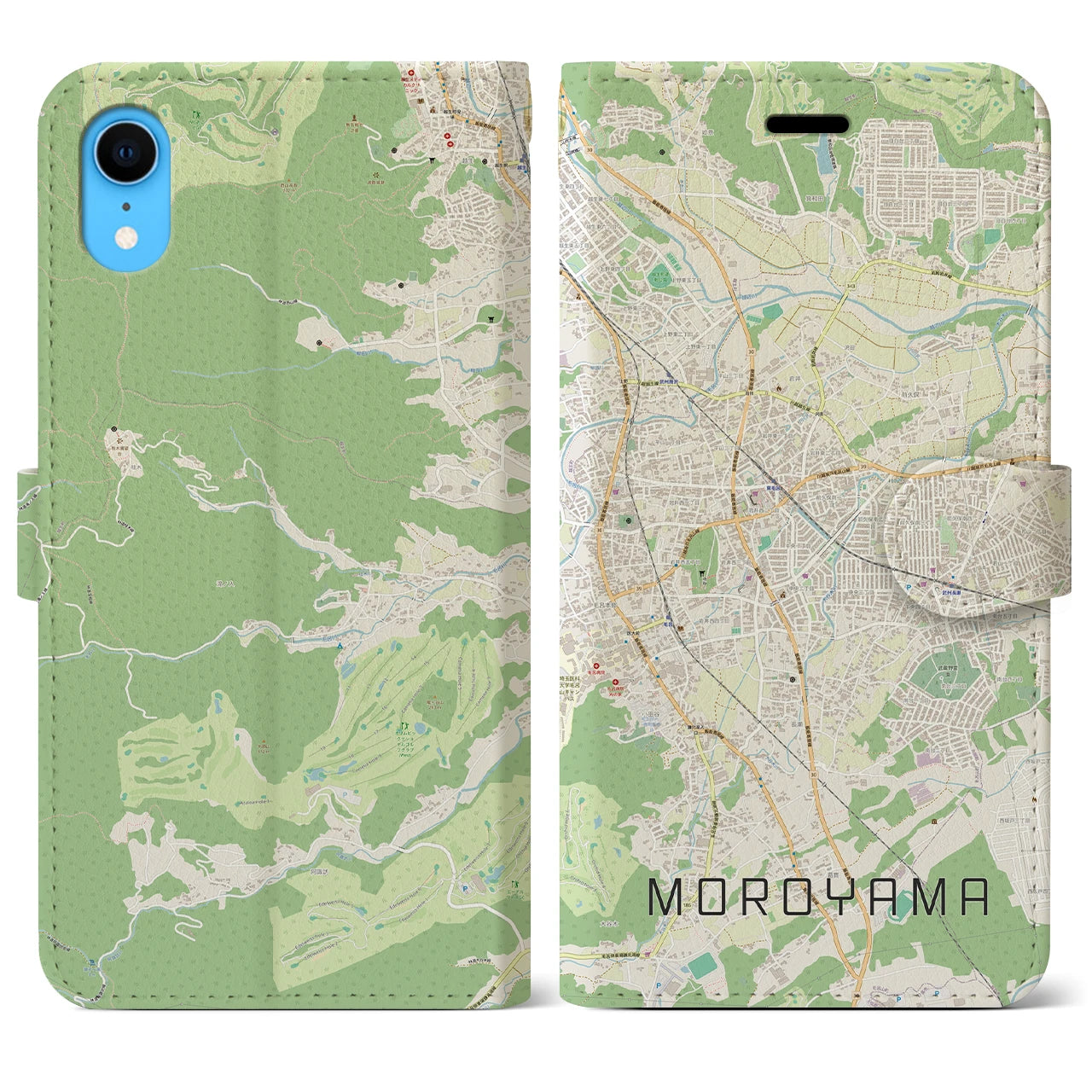 【毛呂山】地図柄iPhoneケース（手帳両面タイプ・ナチュラル）iPhone XR 用