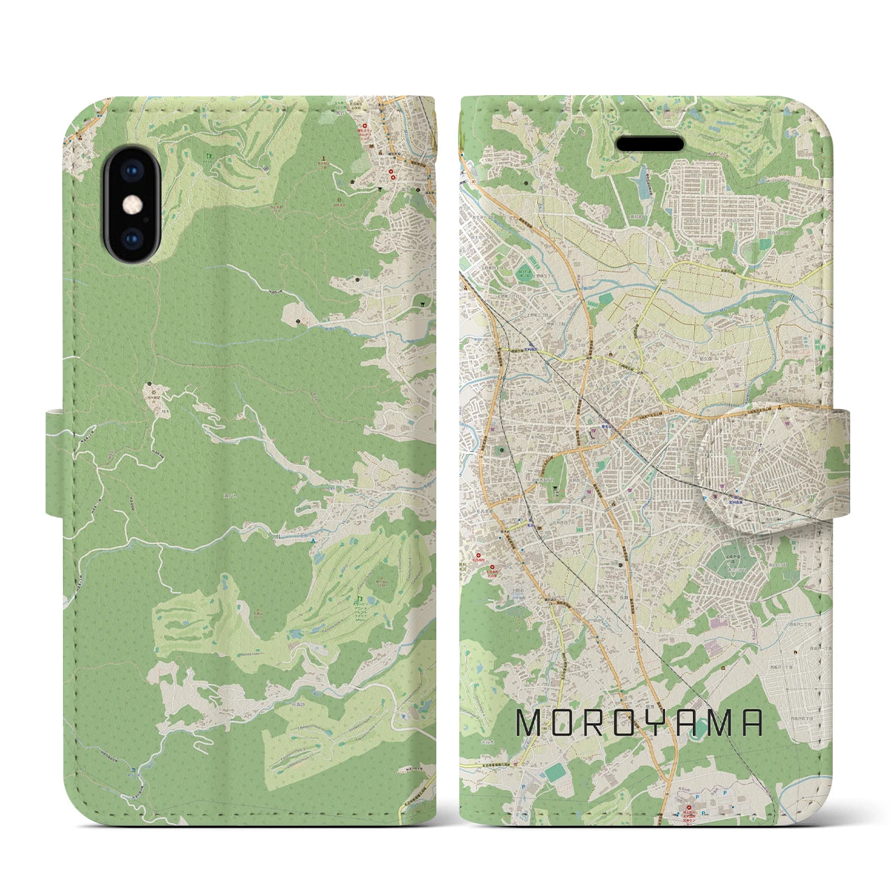 【毛呂山】地図柄iPhoneケース（手帳両面タイプ・ナチュラル）iPhone XS / X 用