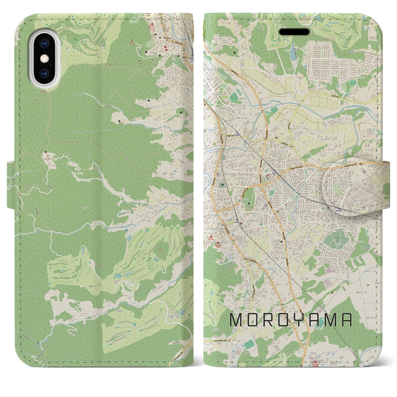 【毛呂山】地図柄iPhoneケース（手帳両面タイプ・ナチュラル）iPhone XS Max 用