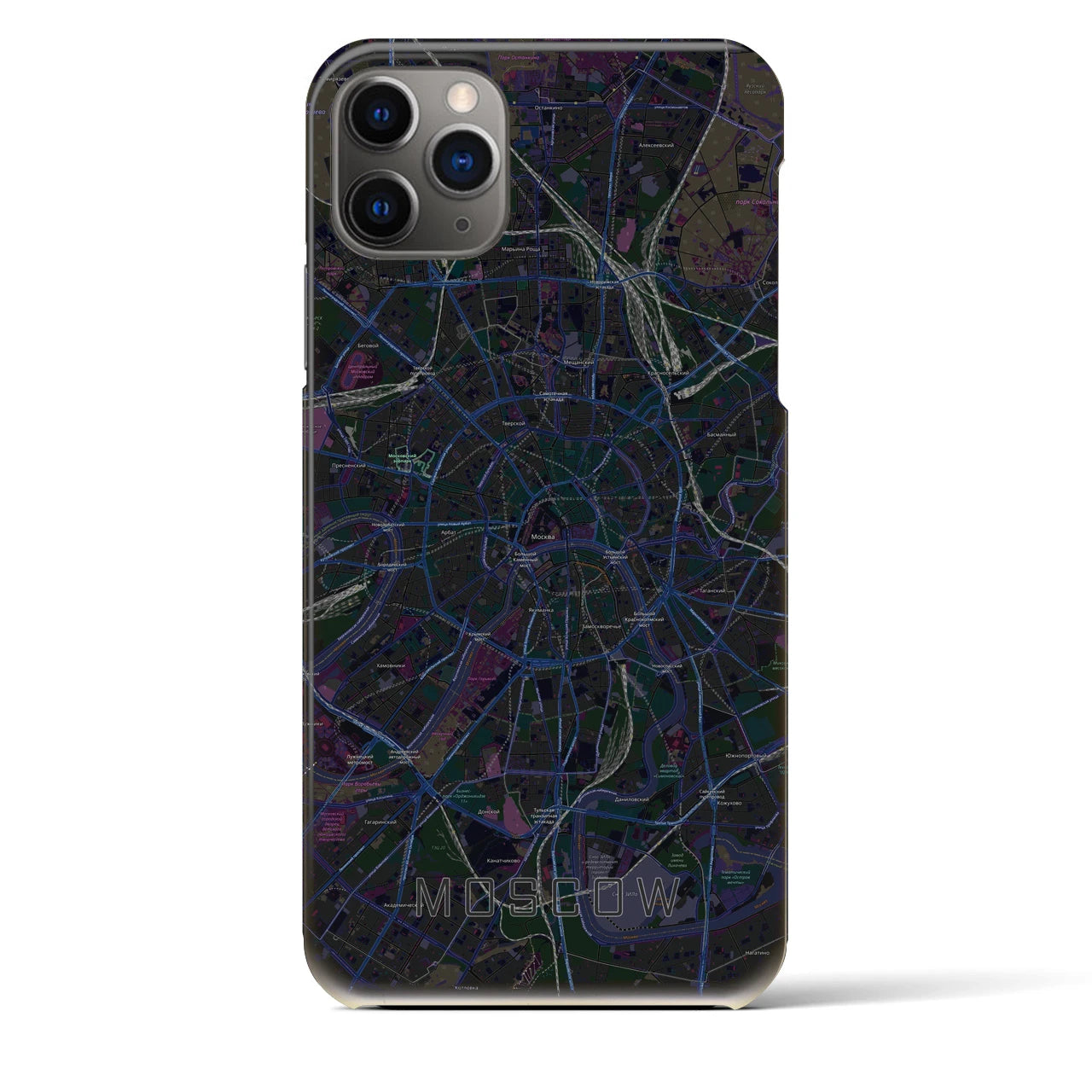 【モスクワ】地図柄iPhoneケース（バックカバータイプ・ブラック）iPhone 11 Pro Max 用