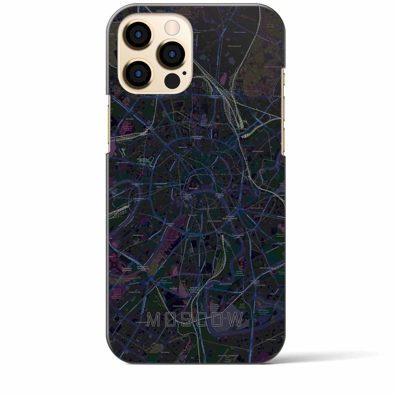 【モスクワ】地図柄iPhoneケース（バックカバータイプ・ブラック）iPhone 12 Pro Max 用
