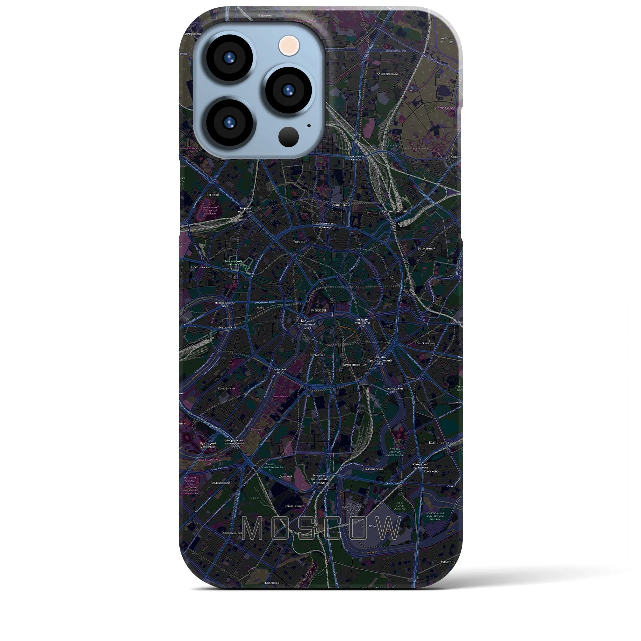 【モスクワ】地図柄iPhoneケース（バックカバータイプ・ブラック）iPhone 13 Pro Max 用