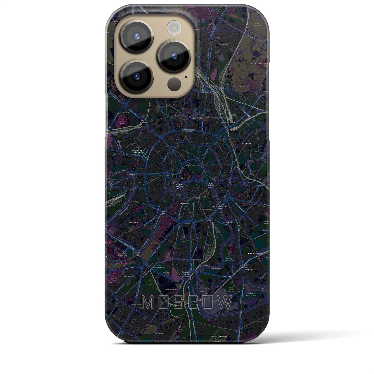 【モスクワ】地図柄iPhoneケース（バックカバータイプ・ブラック）iPhone 14 Pro Max 用