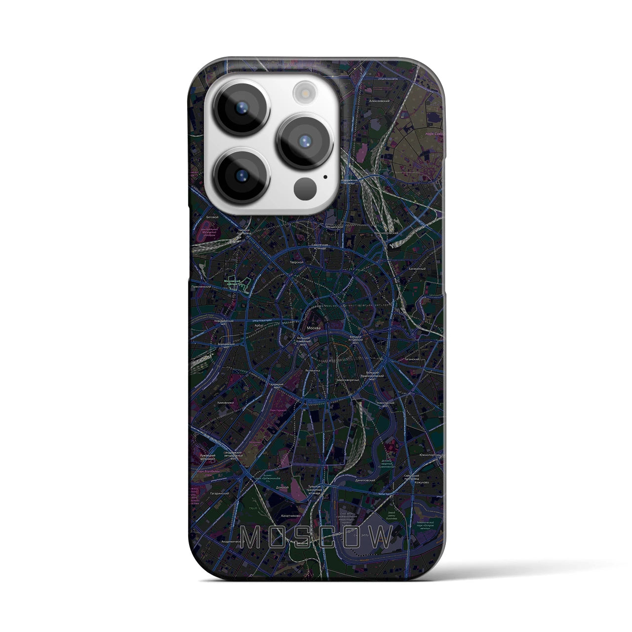 【モスクワ】地図柄iPhoneケース（バックカバータイプ・ブラック）iPhone 14 Pro 用