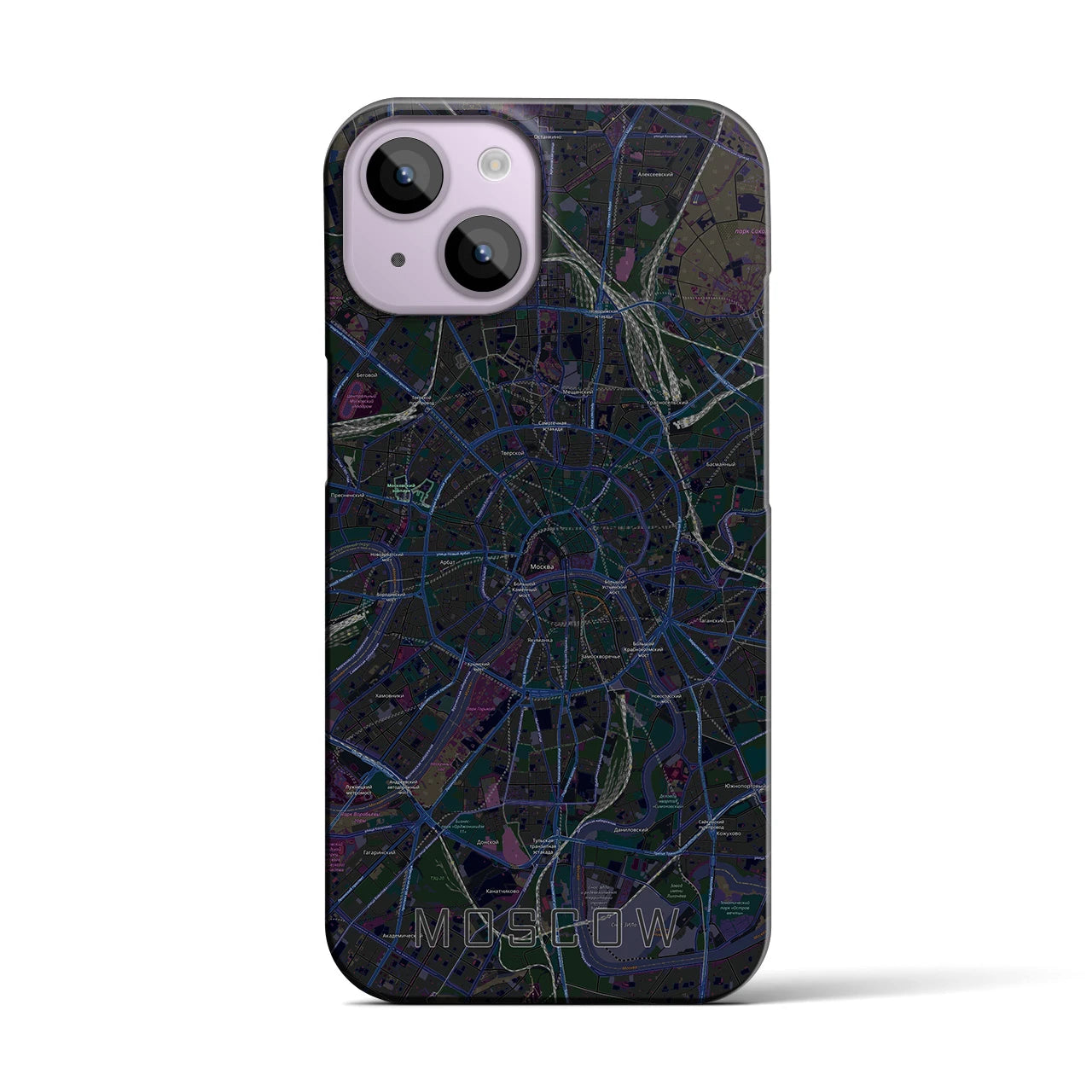 【モスクワ】地図柄iPhoneケース（バックカバータイプ・ブラック）iPhone 14 用
