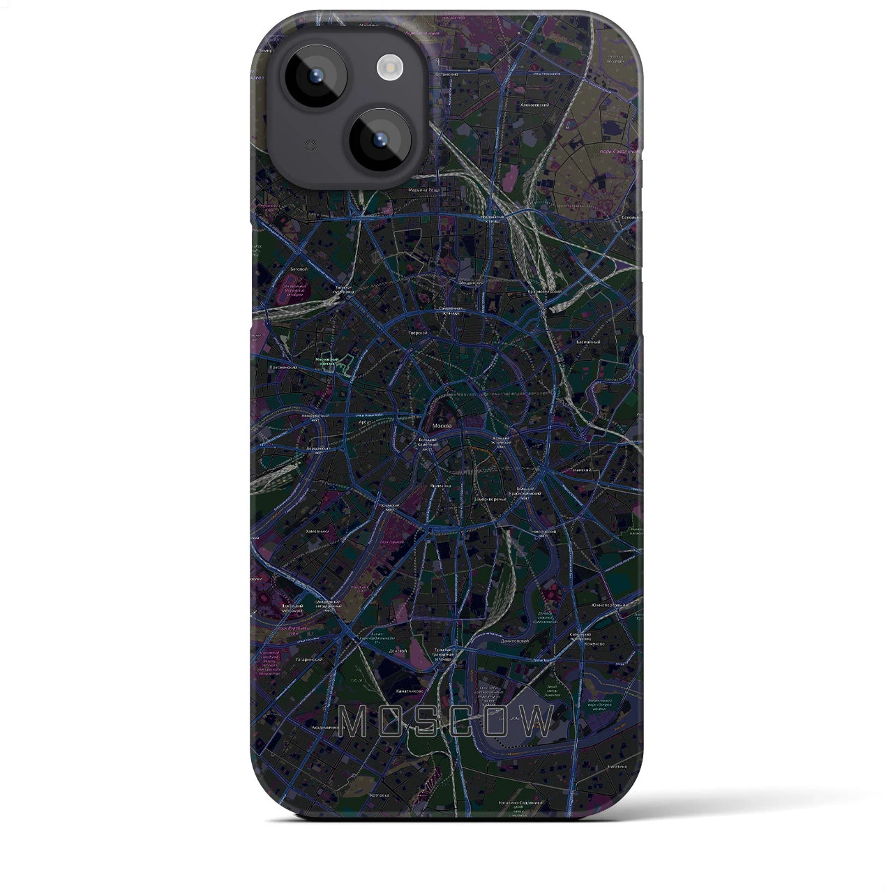 【モスクワ】地図柄iPhoneケース（バックカバータイプ・ブラック）iPhone 14 Plus 用