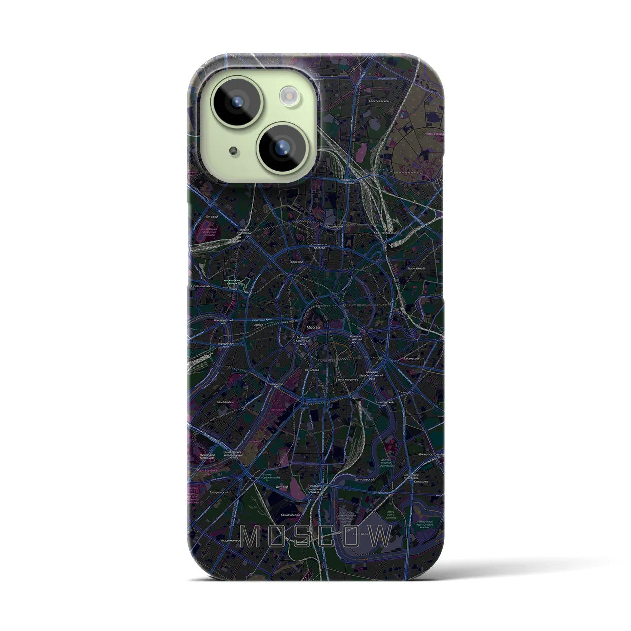 【モスクワ】地図柄iPhoneケース（バックカバータイプ・ブラック）iPhone 15 用